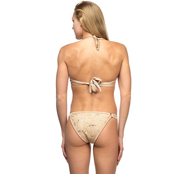 Tan Sexy 2 Piece Sequin Lace Bandeau Bikini Set - Picture 6 of 7